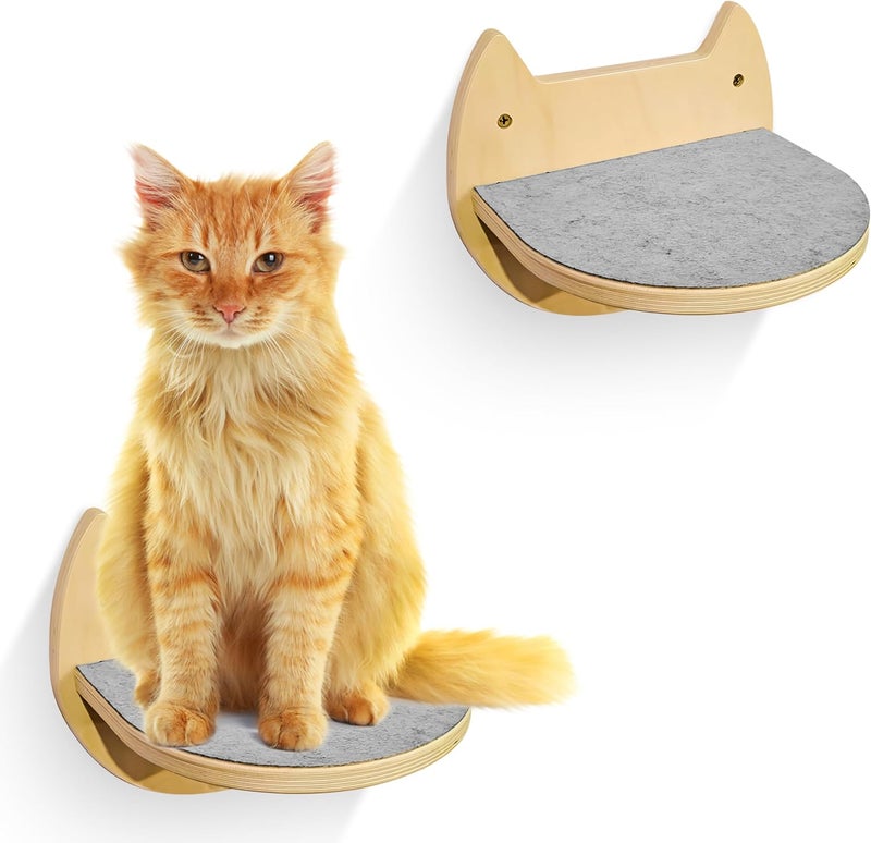 BUOGA Cat Wall Steps – 2-Pack Wood Wall Mounted Cat Shelves & Floating Cat Stairs, Space-Saving Climbing Furniture for Large Cats - Image 1